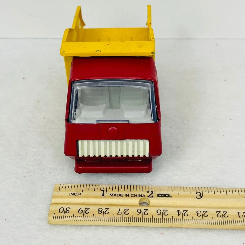 Vintage Tonka USA Red and Yellow Diecast Metal Mini Dump Truck Construction Toy